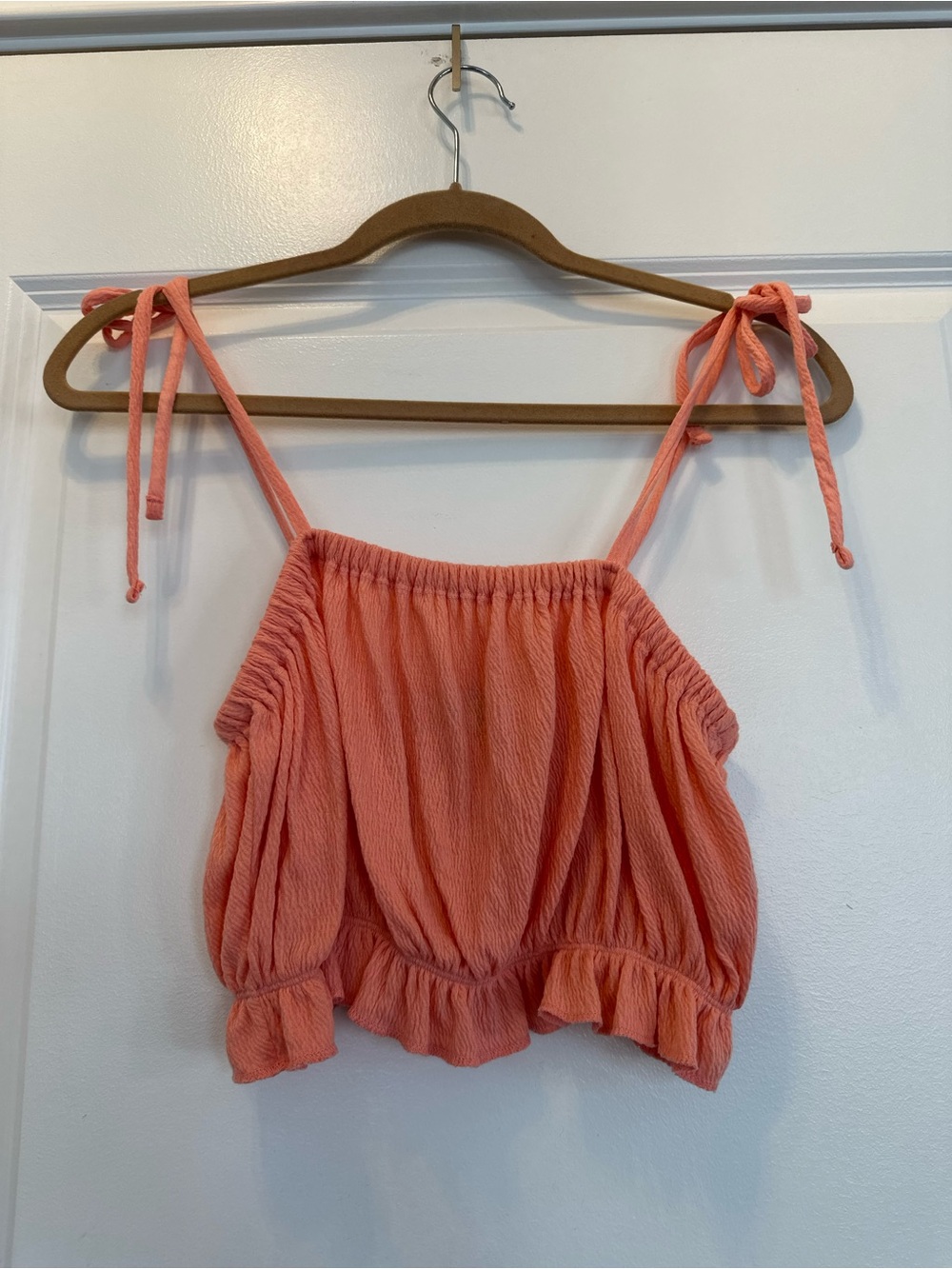 wild fable Coral Pink Tie-Shoulder Ruffled Tank Top